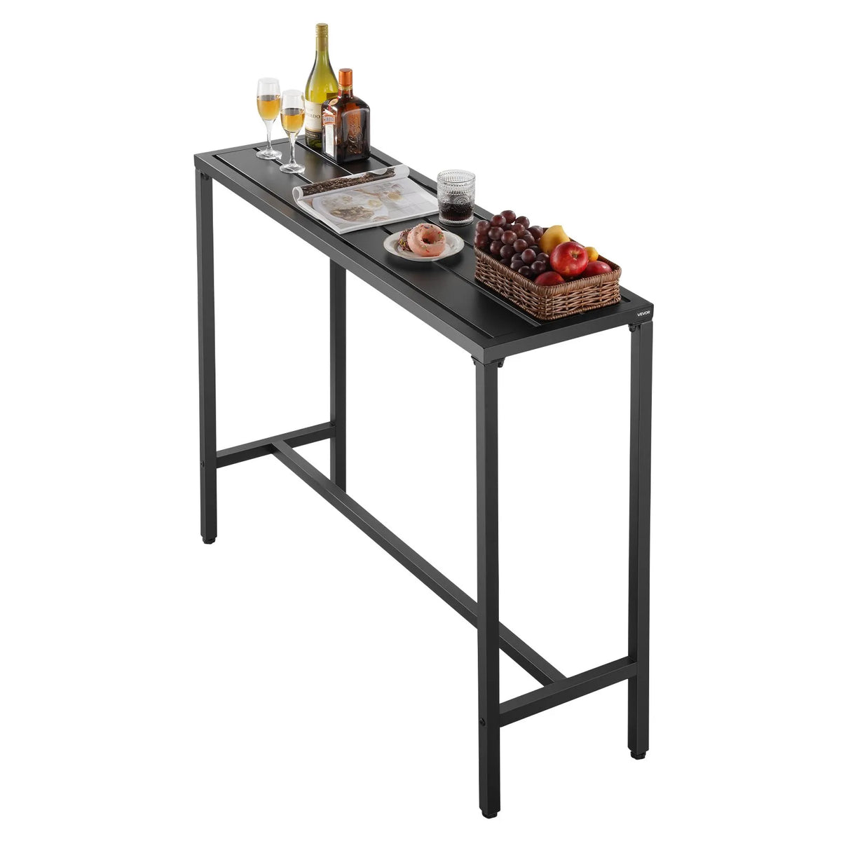 VEVOR Outdoor Bar Table 120 × 37.5 cm, Water-Resistant Surface and Durable Metal Frame, Rectangle Bar Height Table for Balcony, Patio, Poolside or Hot Tub, Suitable for Indoors Too