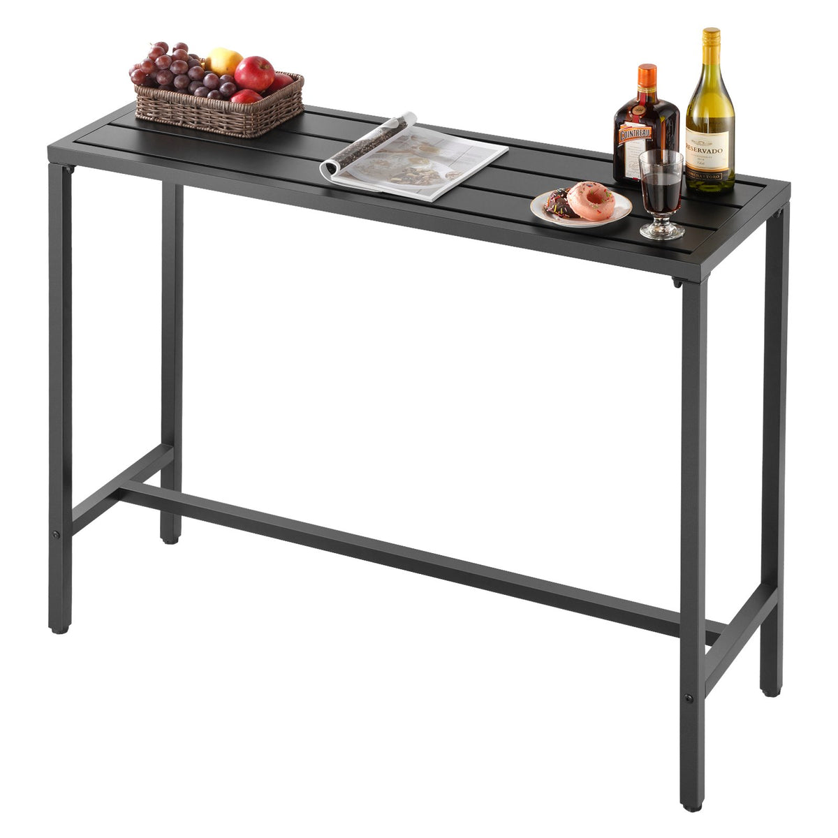 VEVOR Outdoor Bar Table 120 × 37.5 cm, Water-Resistant Surface and Durable Metal Frame, Rectangle Bar Height Table for Balcony, Patio, Poolside or Hot Tub, Suitable for Indoors Too