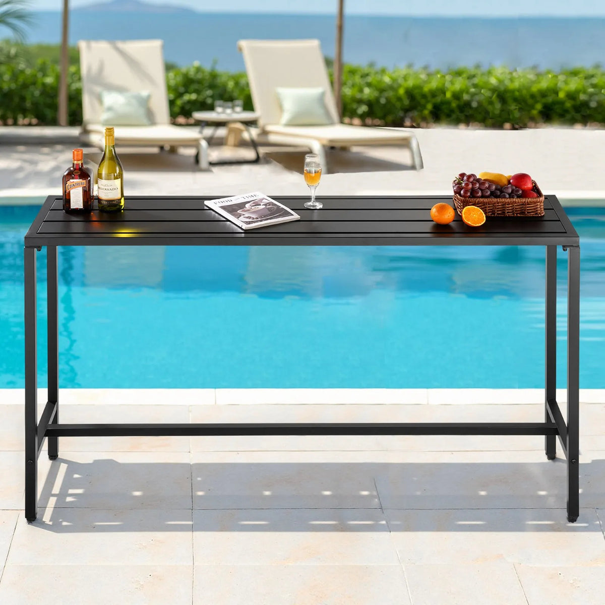 VEVOR Outdoor Bar Table 160 × 37.5 cm, Water-Resistant Surface and Durable Metal Frame, Rectangle Bar Height Table for Balcony, Patio, Poolside or Hot Tub, Suitable for Indoors Too