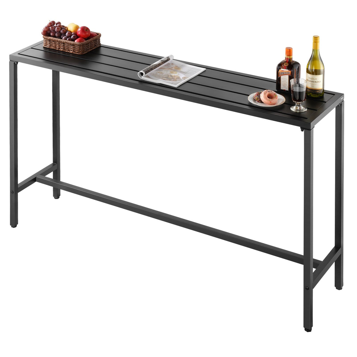 VEVOR Outdoor Bar Table 160 × 37.5 cm, Water-Resistant Surface and Durable Metal Frame, Rectangle Bar Height Table for Balcony, Patio, Poolside or Hot Tub, Suitable for Indoors Too