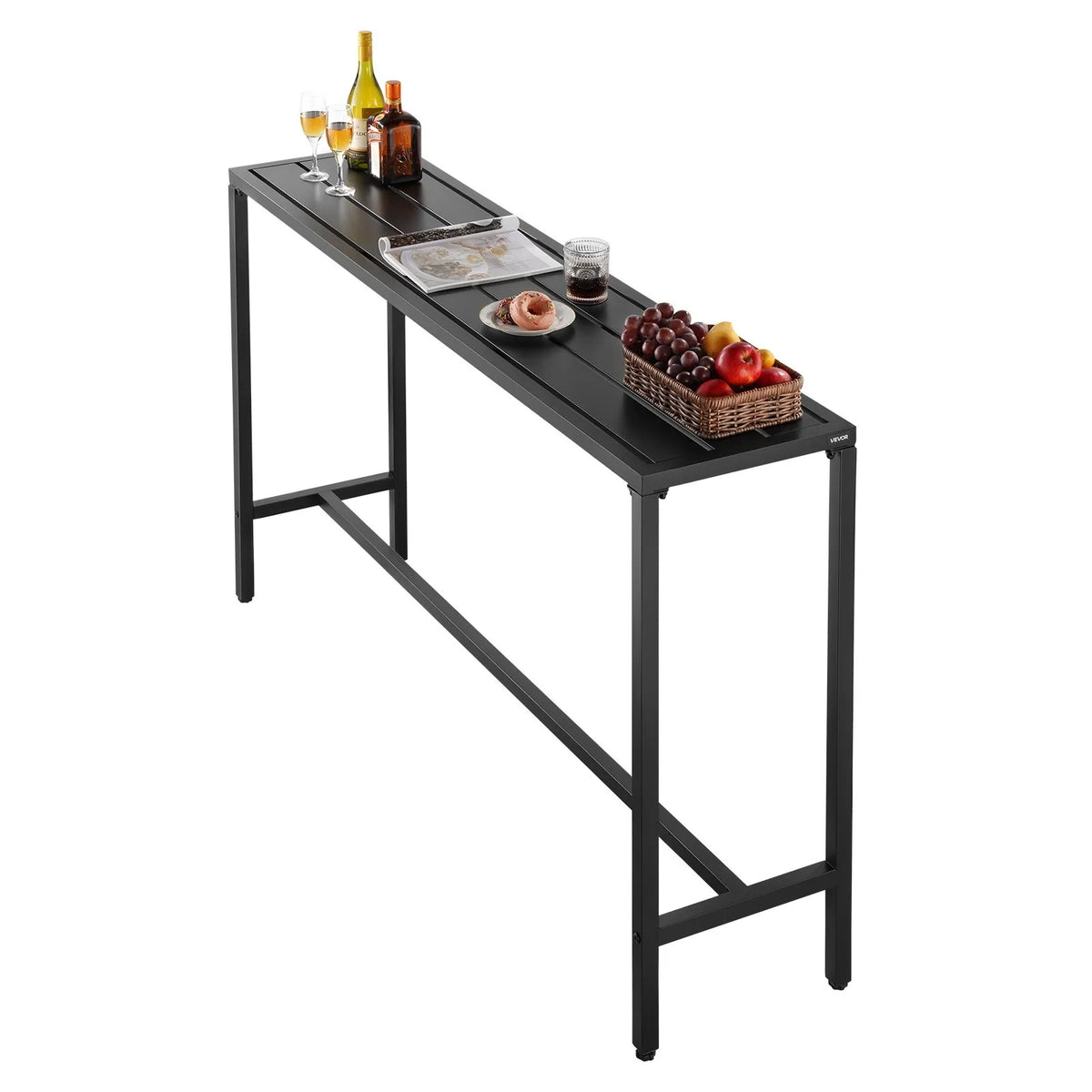 VEVOR Outdoor Bar Table 160 × 37.5 cm, Water-Resistant Surface and Durable Metal Frame, Rectangle Bar Height Table for Balcony, Patio, Poolside or Hot Tub, Suitable for Indoors Too