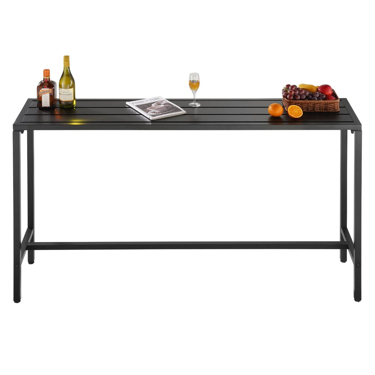 VEVOR Outdoor Bar Table 160 × 37.5 cm, Water-Resistant Surface and Durable Metal Frame, Rectangle Bar Height Table for Balcony, Patio, Poolside or Hot Tub, Suitable for Indoors Too