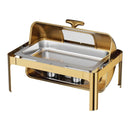 VEVOR bufetes ēdiena sildtrauku komplekts ar roll-top vāku, 12,3 l, nerūsējošais tērauds, 1 pilna izmēra un 3 trešdaļizmēra pannas, stikla vāks, knaibles un stikla paliktnis