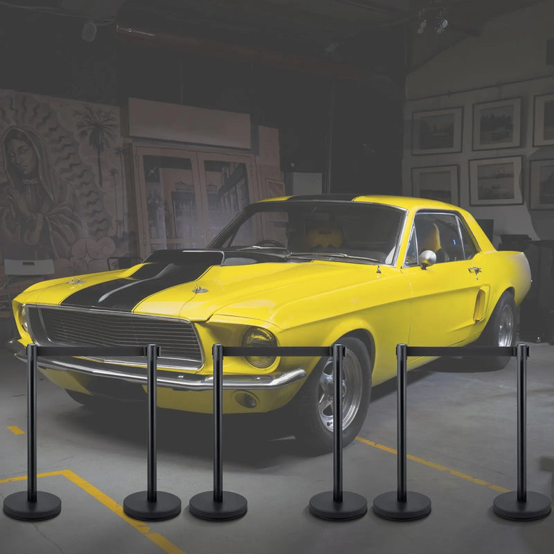 VEVOR rindas norobežošanas statīvu komplekts, 6 gab., statīvi ar 2 m izvelkamām lentēm (3 gab.), cilvēku plūsmas kontroles barjera, viegla montāža