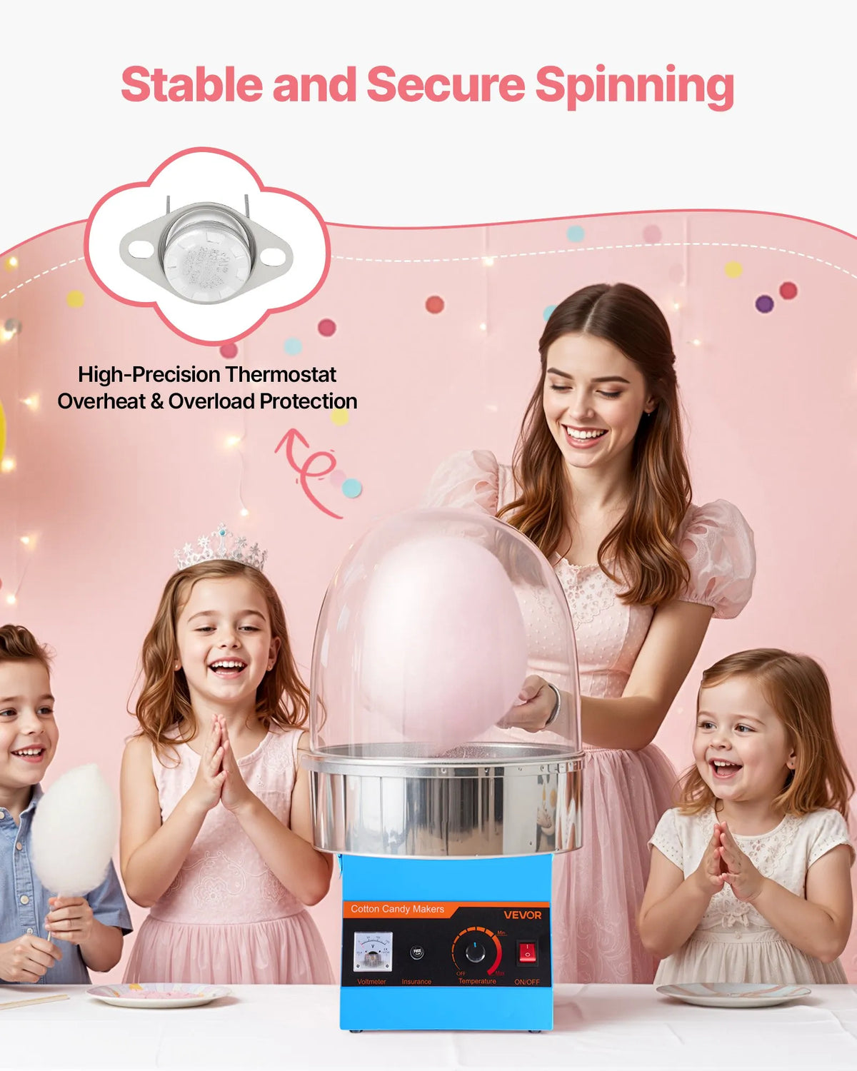 VEVOR Candy Floss Machine 1000 W with Cover and Stainless Steel Bowl, for Carnivals and Parties, Blue