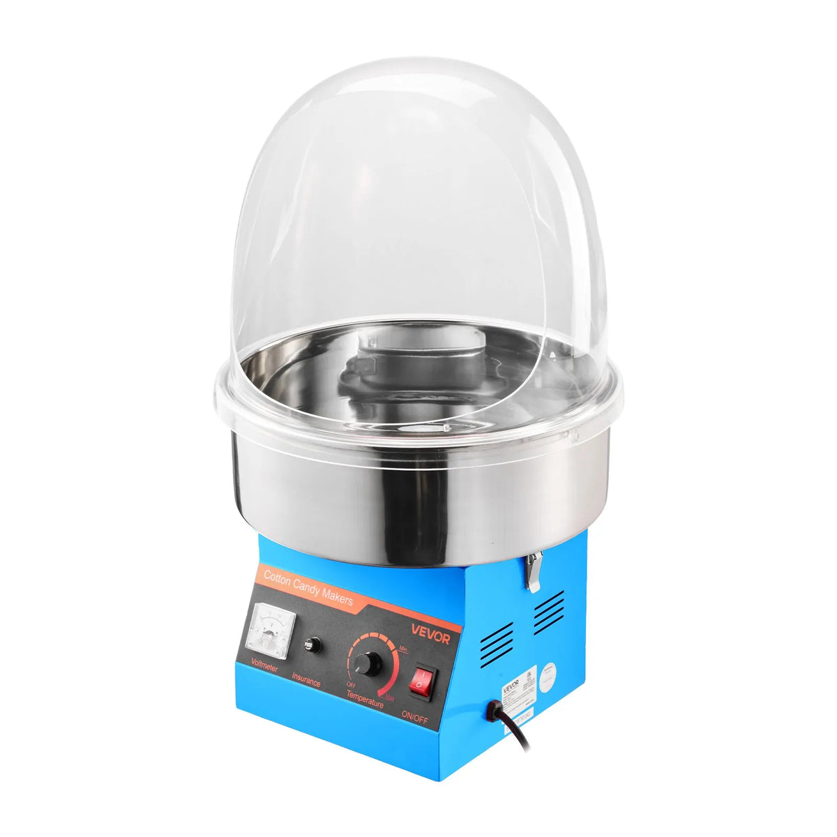 VEVOR Candy Floss Machine 1000 W with Cover and Stainless Steel Bowl, for Carnivals and Parties, Blue