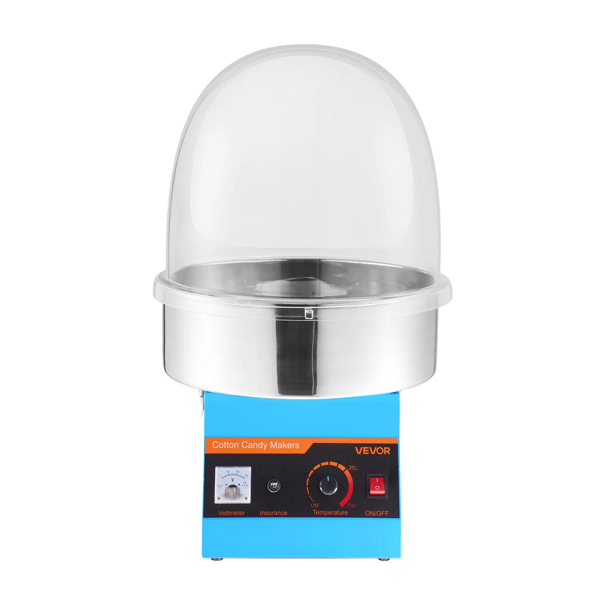 VEVOR Candy Floss Machine 1000 W with Cover and Stainless Steel Bowl, for Carnivals and Parties, Blue