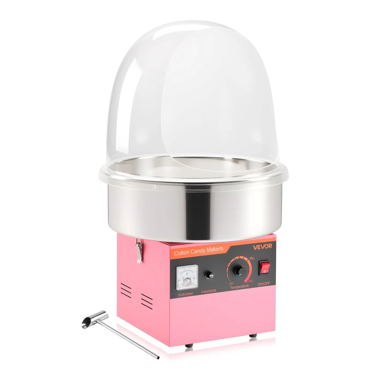 VEVOR Candy Floss Machine 1000 W with Cover and Stainless Steel Bowl, for Home and Parties, Pink