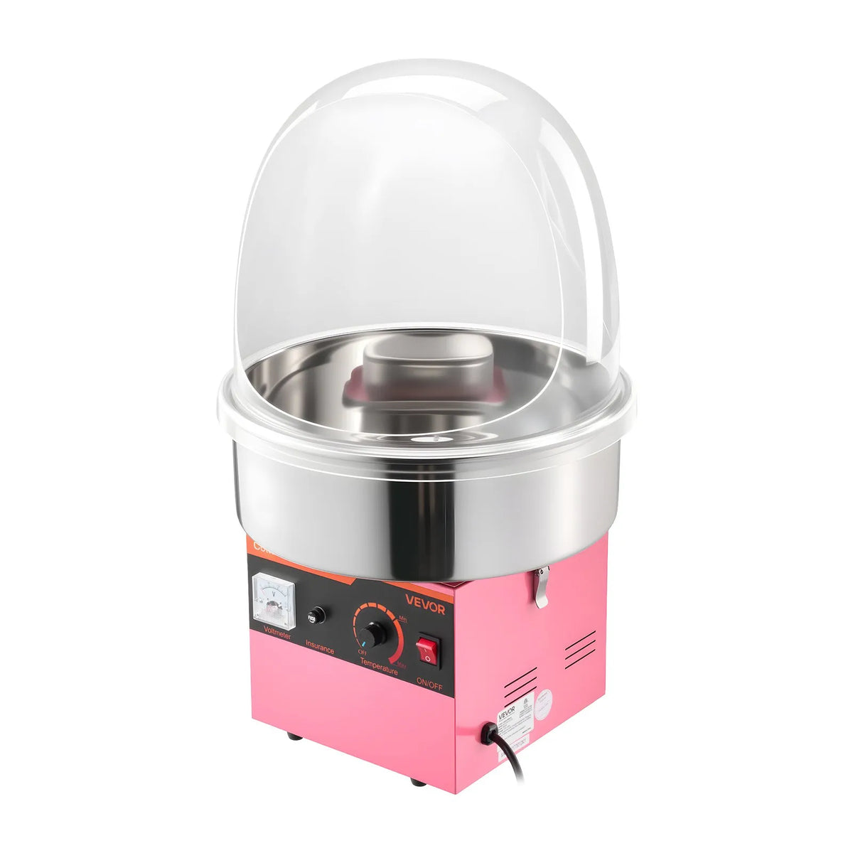 VEVOR Candy Floss Machine 1000 W with Cover and Stainless Steel Bowl, for Home and Parties, Pink