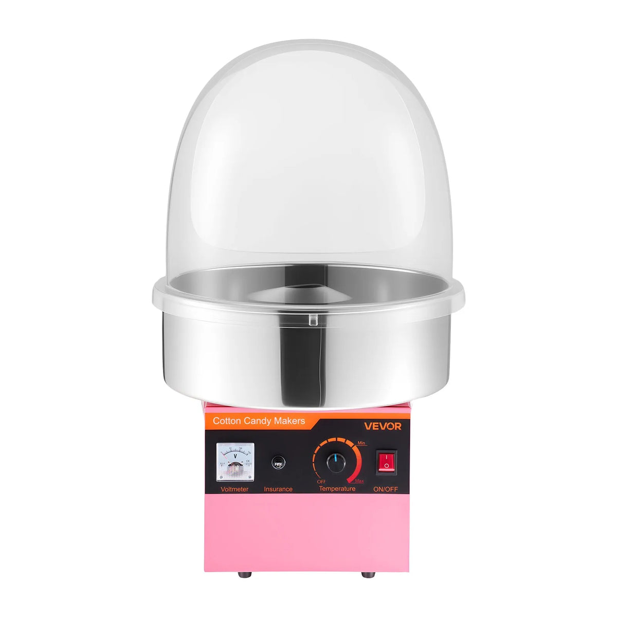 VEVOR Candy Floss Machine 1000 W with Cover and Stainless Steel Bowl, for Home and Parties, Pink
