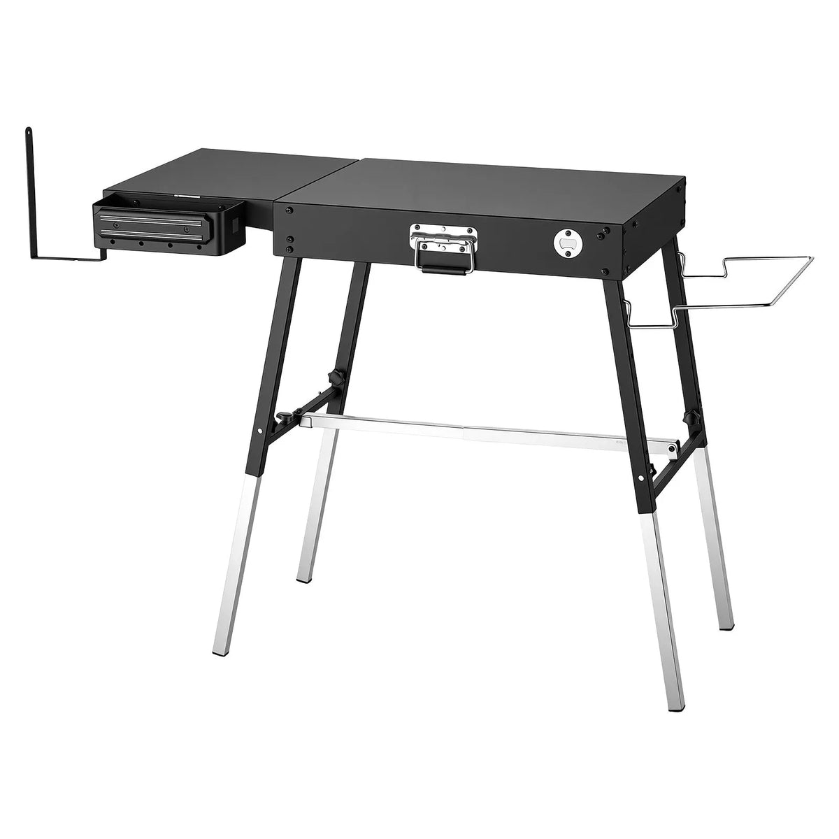 VEVOR saliekams grila galds, 87 × 45 cm, regulējams augstums, kravnesība 158 kg, ar magnētisku instrumentu turētāju un salvešu turētāju
