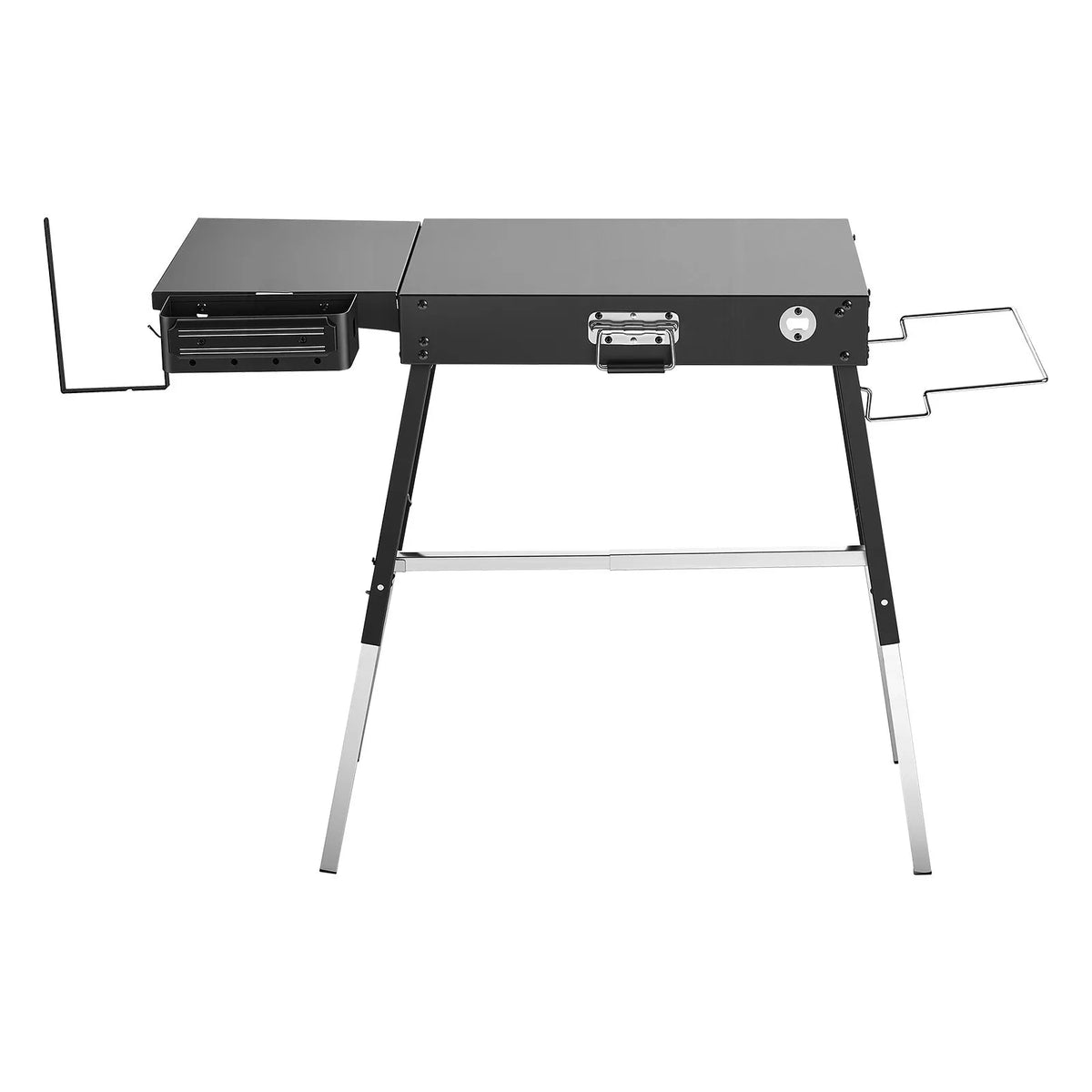 VEVOR saliekams grila galds, 87 × 45 cm, regulējams augstums, kravnesība 158 kg, ar magnētisku instrumentu turētāju un salvešu turētāju
