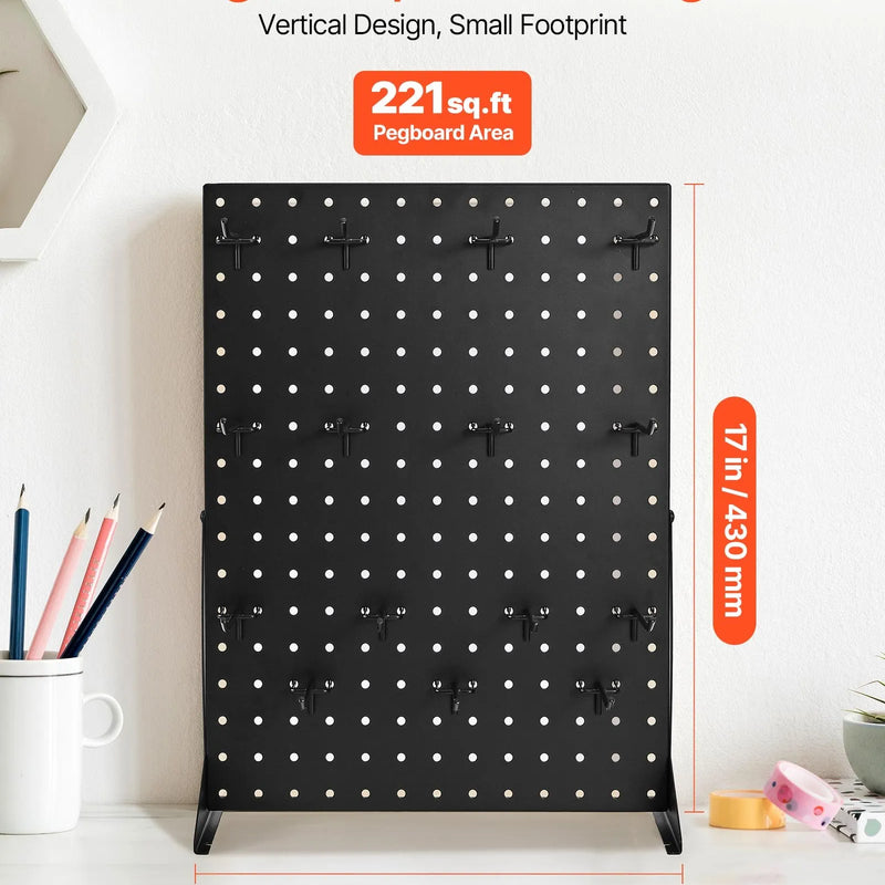 VEVOR galda perforētais demonstrācijas stends, 440 × 330 mm metāla perforētais panelis ar 15 āķiem, lieljaudas auksti velmēta tērauda preču un piederumu organizators, pārtikas veikaliem, melns, 1 gab.