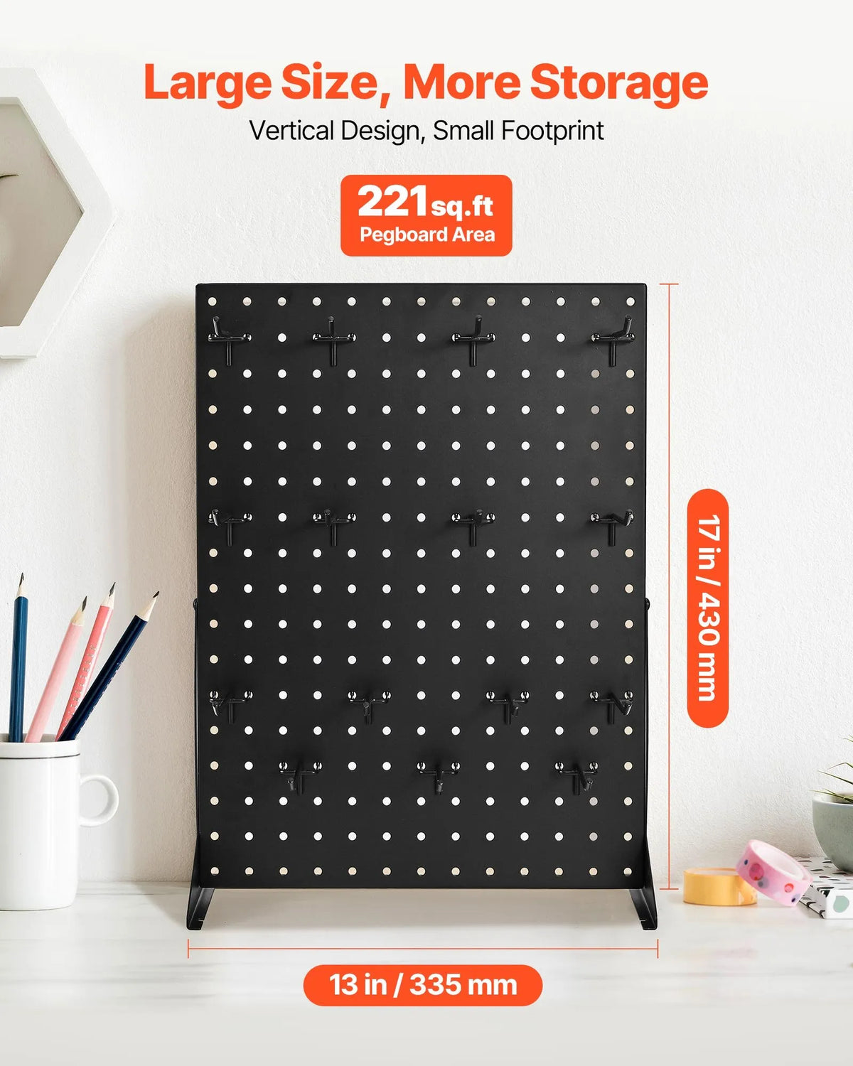 VEVOR galda perforēto demonstrācijas stendu komplekts, 2 gab., 43 × 33 cm metāla Pegboard paneļi ar 30 āķiem, biezināta auksti velmēta tērauda preču un aksesuāru organizators, melns