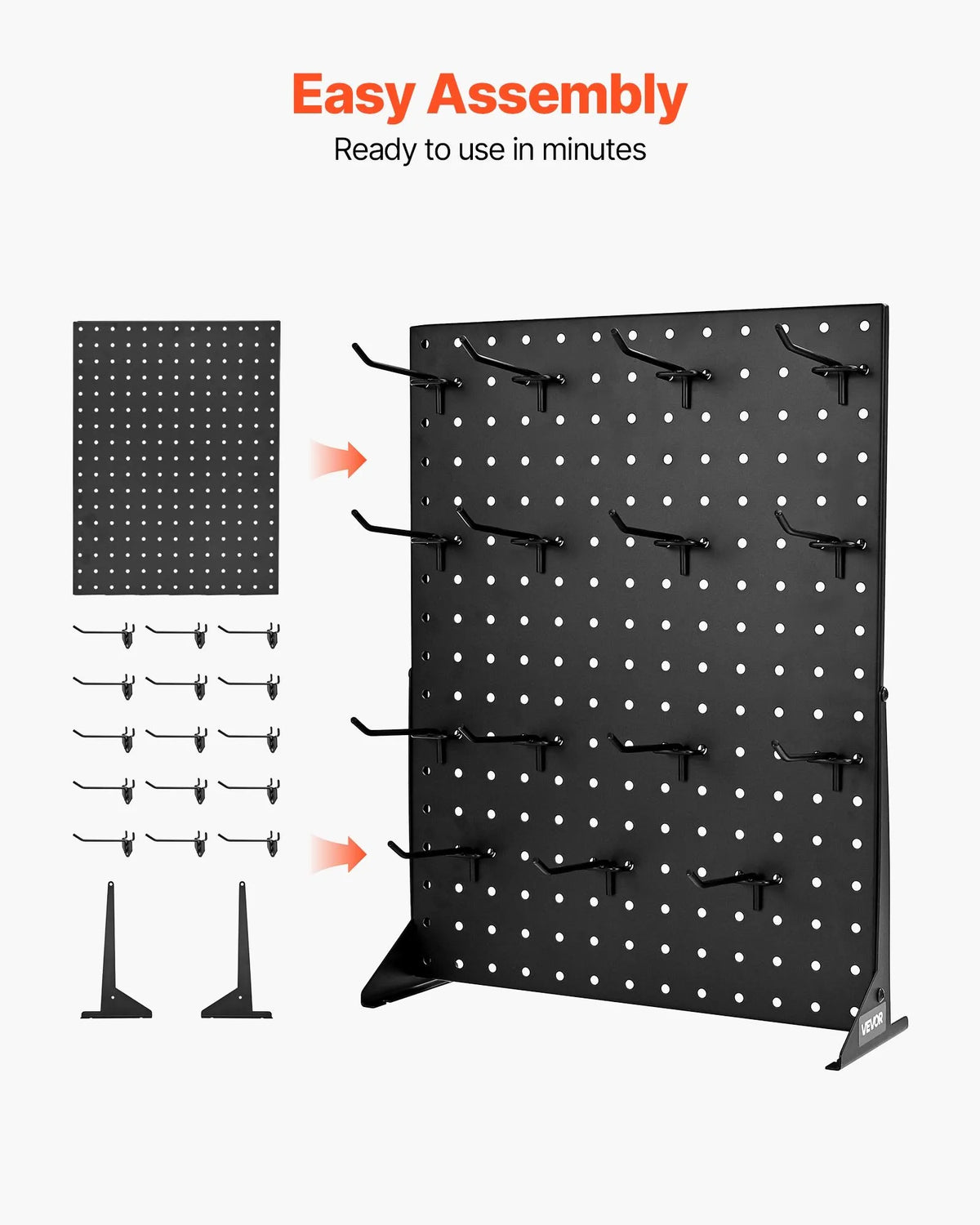 VEVOR galda perforēto demonstrācijas stendu komplekts, 2 gab., 43 × 33 cm metāla Pegboard paneļi ar 30 āķiem, biezināta auksti velmēta tērauda preču un aksesuāru organizators, melns