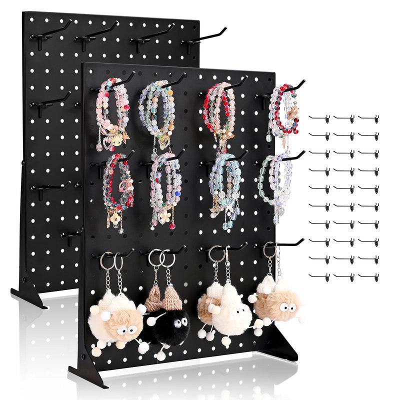 VEVOR galda perforēto demonstrācijas stendu komplekts, 2 gab., 43 × 33 cm metāla Pegboard paneļi ar 30 āķiem, biezināta auksti velmēta tērauda preču un aksesuāru organizators, melns