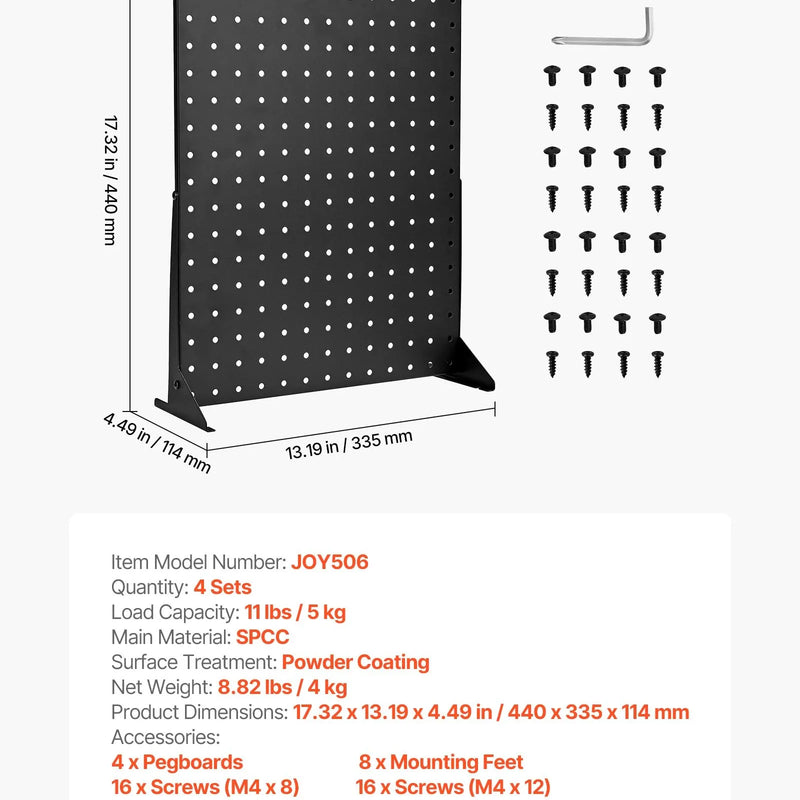 VEVOR galda perforēto demonstrācijas stendu komplekts, 4 gab., 440 × 330 mm metāla perforētie paneļi, lieljaudas auksti velmēta tērauda preču, aksesuāru, piederumu organizatori, mazumtirdzniecības vietām un juvelierizstrādājumu veikaliem, melni