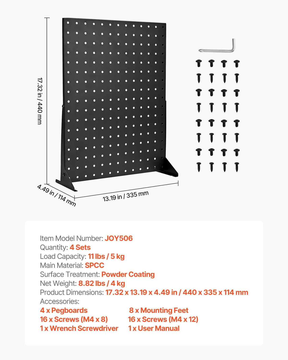 VEVORi lauale paigaldatavate perforeeritud näidistestide komplekt, 4 tk, 440 × 330 mm metallist perforeeritud paneelid, suure kandevõimega külmvaltsitud terasest toodete, aksessuaaride ja tarvikute hoidjad, jaemüügikohad ja juveeltoodete kauplused, mustad