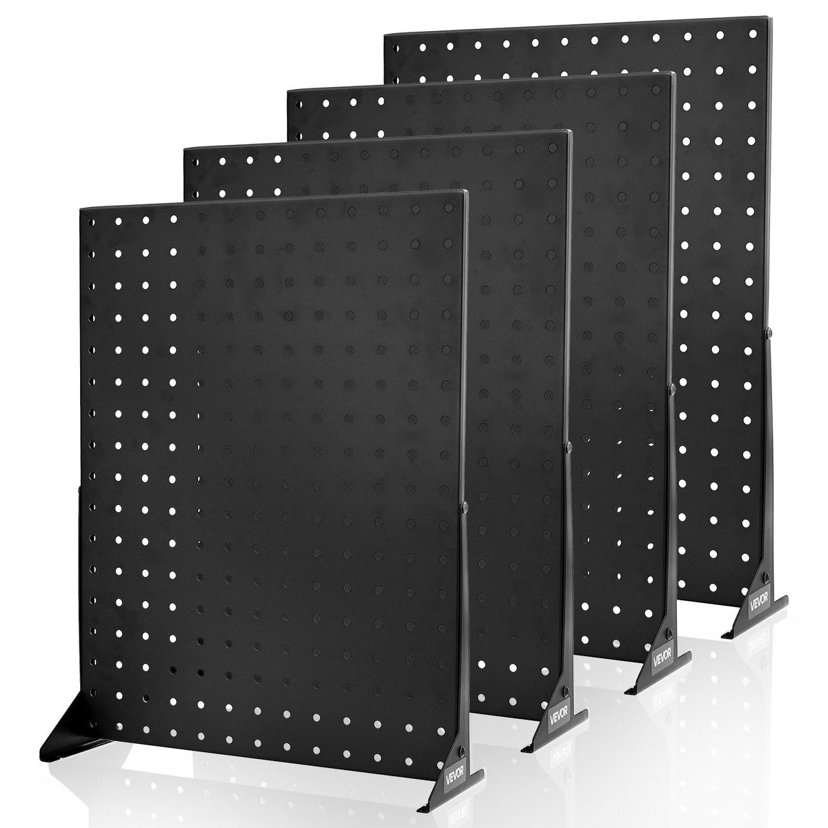 VEVORi lauale paigaldatavate perforeeritud näidistestide komplekt, 4 tk, 440 × 330 mm metallist perforeeritud paneelid, suure kandevõimega külmvaltsitud terasest toodete, aksessuaaride ja tarvikute hoidjad, jaemüügikohad ja juveeltoodete kauplused, mustad