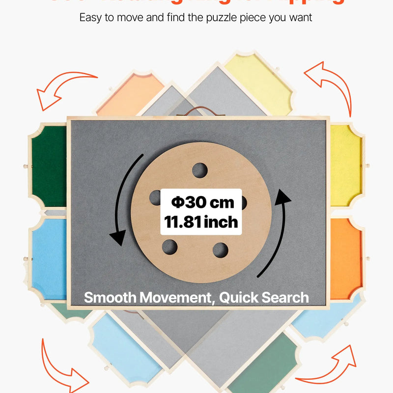 VEVOR 1000 detaļu rotējošs puzles dēlis ar 4 krāsainām filca atvilktnēm un pārsegu, 73 x 53 cm pārnēsājams koka galds, regulējams 2 slīpuma leņķos, puzļu piederumi pieaugušajiem, dzimšanas dienas dāvana mammai