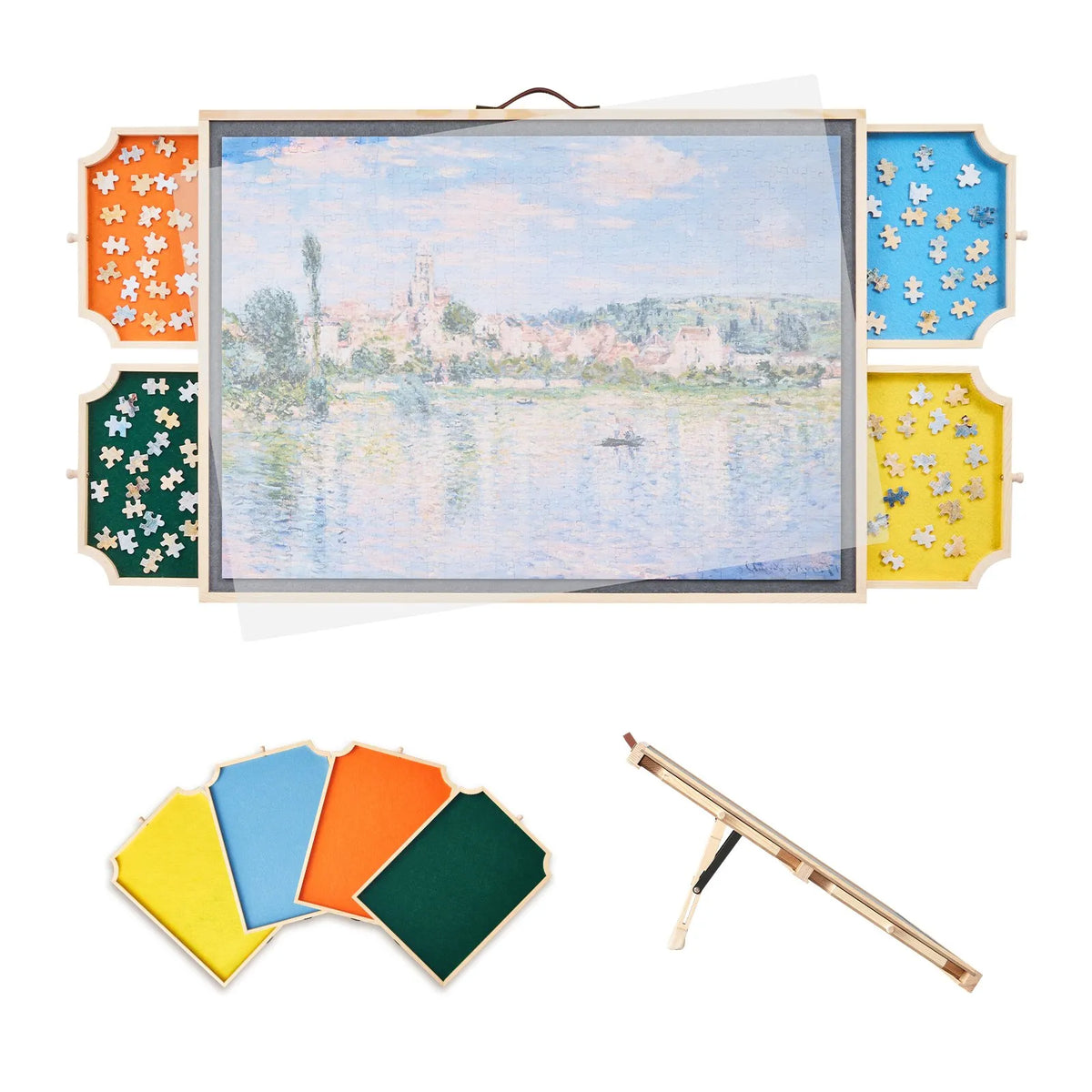 VEVOR 1000 detaļu rotējošs puzles dēlis ar 4 krāsainām filca atvilktnēm un pārsegu, 73 x 53 cm pārnēsājams koka galds, regulējams 2 slīpuma leņķos, puzļu piederumi pieaugušajiem, dzimšanas dienas dāvana mammai - ZEMLETES.LV