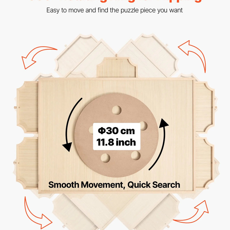 VEVOR 1000 detaļu rotējošs puzles dēlis ar 5 atvilktnēm un vāku, 74 x 53 cm pārnēsājams koka galds, puzļu organizators pieaugušajiem, uzglabāšanas sistēma, dzimšanas dienas dāvana mammai