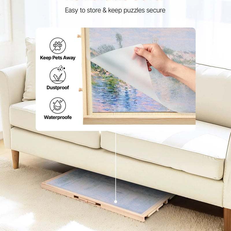 VEVOR 1000 detaļu rotējošs puzles dēlis ar 5 atvilktnēm un vāku, 74 x 53 cm pārnēsājams koka galds, puzļu organizators pieaugušajiem, uzglabāšanas sistēma, dzimšanas dienas dāvana mammai