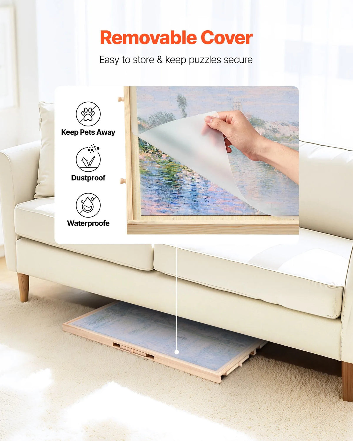 VEVOR 1000 detaļu rotējošs puzles dēlis ar 5 atvilktnēm un vāku, 74 x 53 cm pārnēsājams koka galds, puzļu organizators pieaugušajiem, uzglabāšanas sistēma, dzimšanas dienas dāvana mammai - ZEMLETES.LV