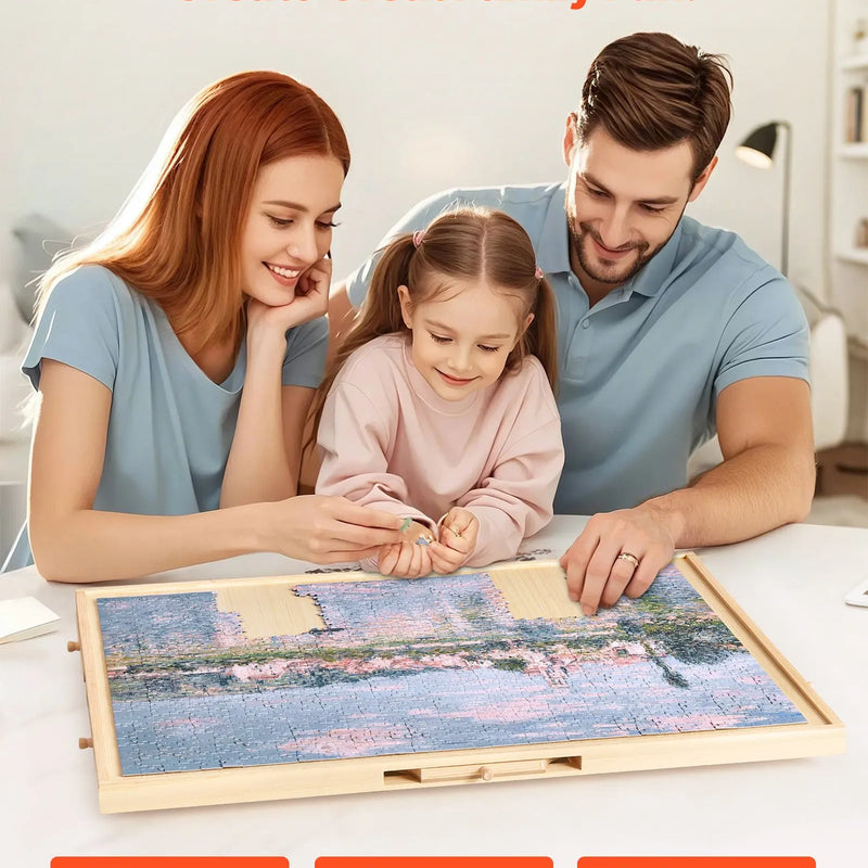 VEVOR 1000 detaļu rotējošs puzles dēlis ar 5 atvilktnēm un vāku, 74 x 53 cm pārnēsājams koka galds, puzļu organizators pieaugušajiem, uzglabāšanas sistēma, dzimšanas dienas dāvana mammai