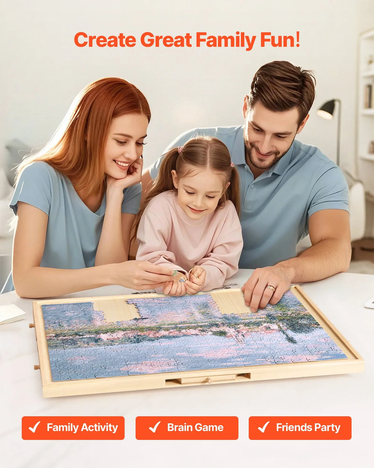 VEVOR 1000 detaļu rotējošs puzles dēlis ar 5 atvilktnēm un vāku, 74 x 53 cm pārnēsājams koka galds, puzļu organizators pieaugušajiem, uzglabāšanas sistēma, dzimšanas dienas dāvana mammai - ZEMLETES.LV