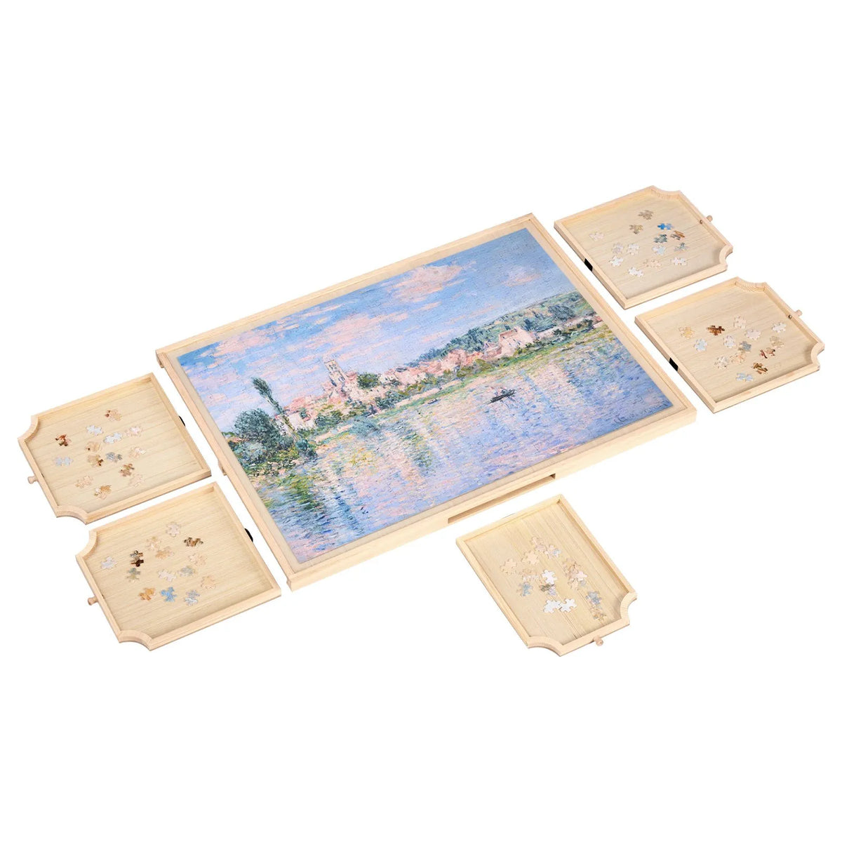 VEVOR 1000 detaļu rotējošs puzles dēlis ar 5 atvilktnēm un vāku, 74 x 53 cm pārnēsājams koka galds, puzļu organizators pieaugušajiem, uzglabāšanas sistēma, dzimšanas dienas dāvana mammai - ZEMLETES.LV