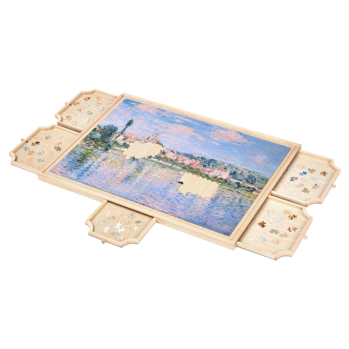 VEVOR 1000 detaļu rotējošs puzles dēlis ar 5 atvilktnēm un vāku, 74 x 53 cm pārnēsājams koka galds, puzļu organizators pieaugušajiem, uzglabāšanas sistēma, dzimšanas dienas dāvana mammai - ZEMLETES.LV