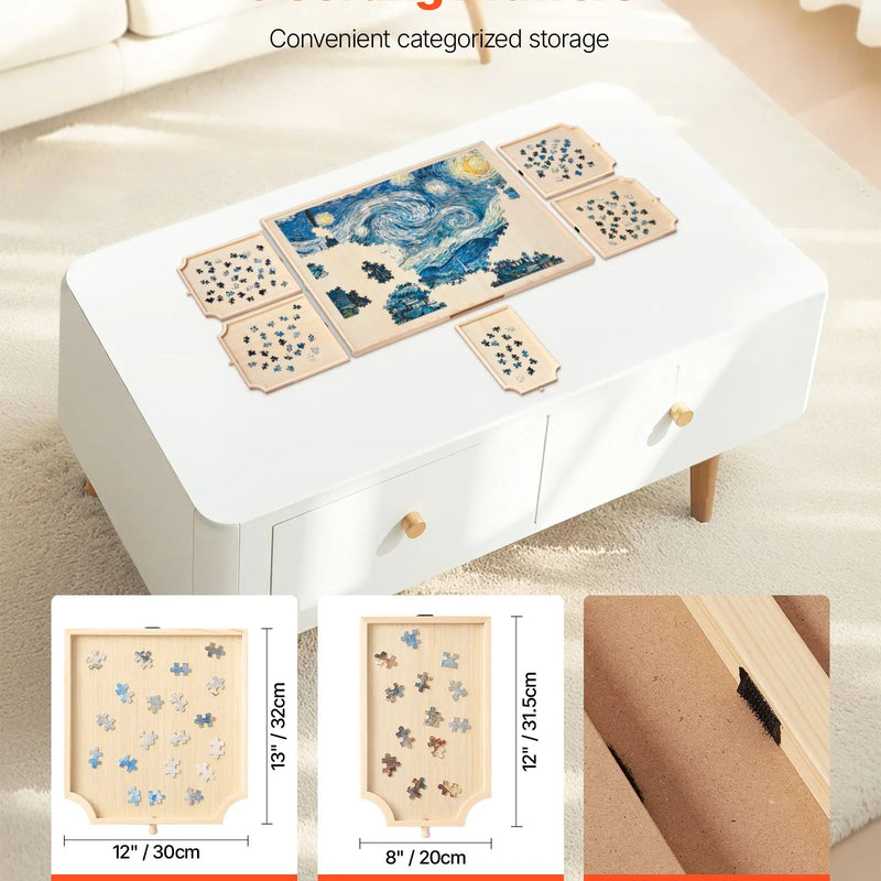 VEVOR 1500 detaļu rotējošs puzles dēlis ar 5 atvilktnēm un pārsegu, 86 x 63 cm pārnēsājams koka galds, puzļu organizators pieaugušajiem, uzglabāšanas sistēma, dzimšanas dienas dāvana mammai - ZEMLETES.LV