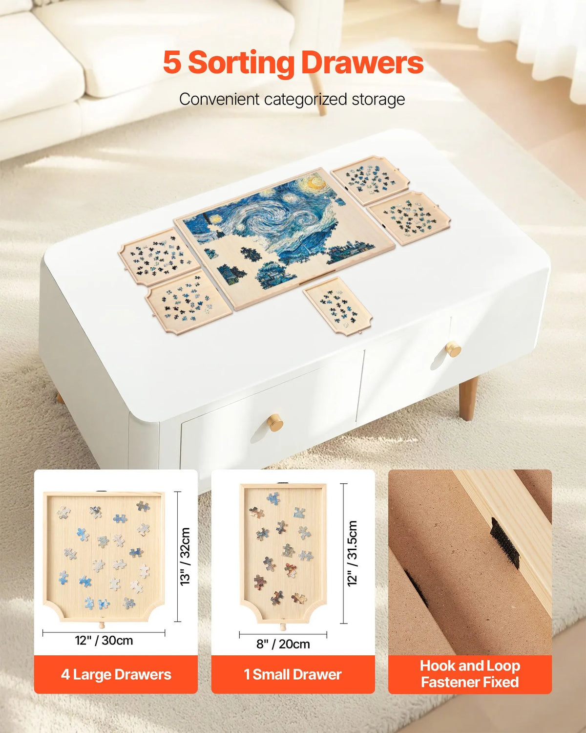 VEVOR 1500 detaļu rotējošs puzles dēlis ar 5 atvilktnēm un pārsegu, 86 x 63 cm pārnēsājams koka galds, puzļu organizators pieaugušajiem, uzglabāšanas sistēma, dzimšanas dienas dāvana mammai - ZEMLETES.LV