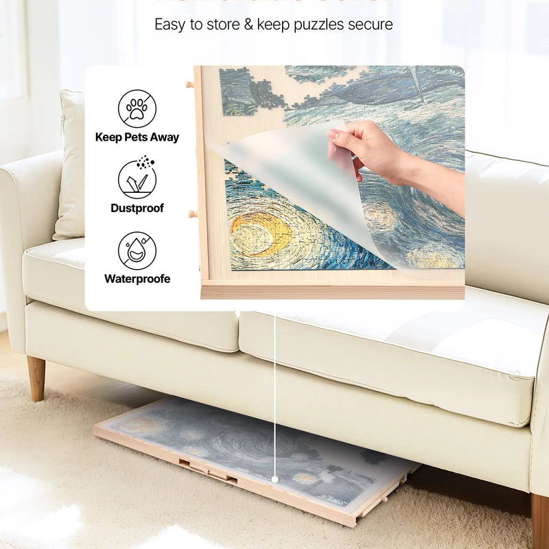 VEVOR 1500 detaļu rotējošs puzles dēlis ar 5 atvilktnēm un pārsegu, 86 x 63 cm pārnēsājams koka galds, puzļu organizators pieaugušajiem, uzglabāšanas sistēma, dzimšanas dienas dāvana mammai - ZEMLETES.LV