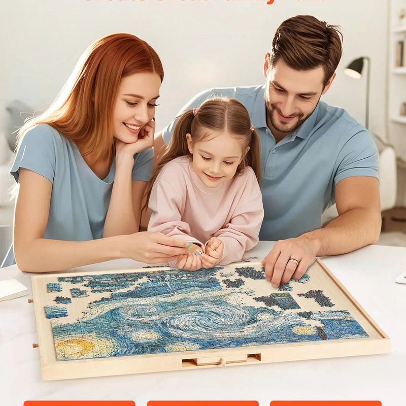 VEVOR 1500 detaļu rotējošs puzles dēlis ar 5 atvilktnēm un pārsegu, 86 x 63 cm pārnēsājams koka galds, puzļu organizators pieaugušajiem, uzglabāšanas sistēma, dzimšanas dienas dāvana mammai - ZEMLETES.LV
