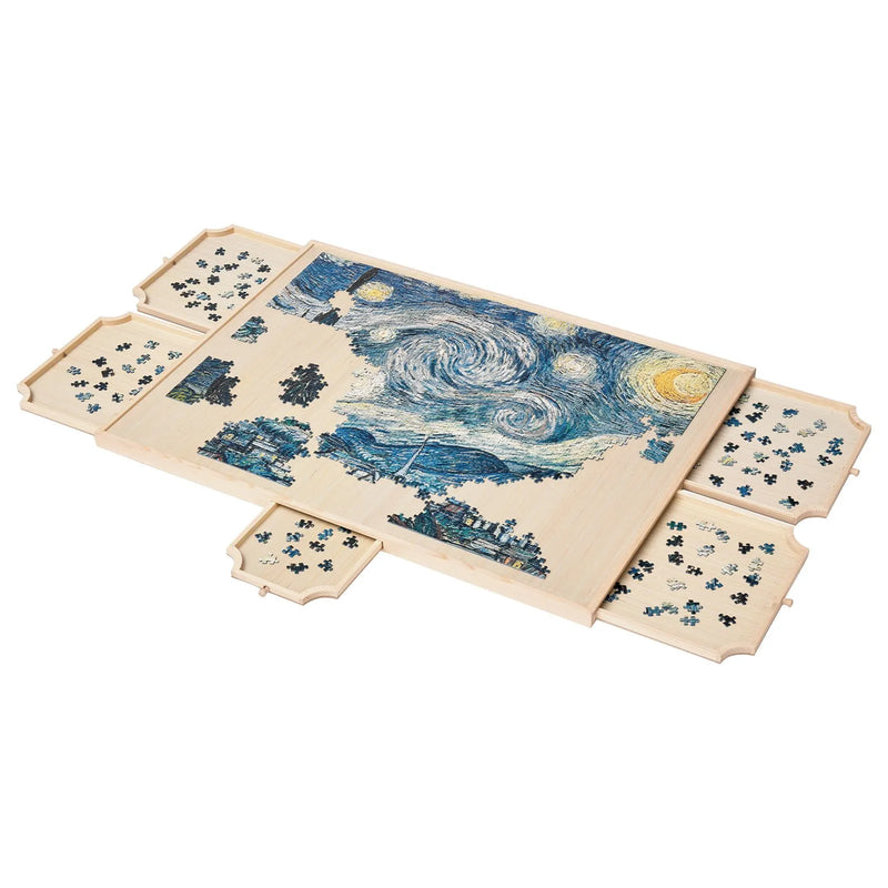 VEVOR 1500 detaļu rotējošs puzles dēlis ar 5 atvilktnēm un pārsegu, 86 x 63 cm pārnēsājams koka galds, puzļu organizators pieaugušajiem, uzglabāšanas sistēma, dzimšanas dienas dāvana mammai - ZEMLETES.LV