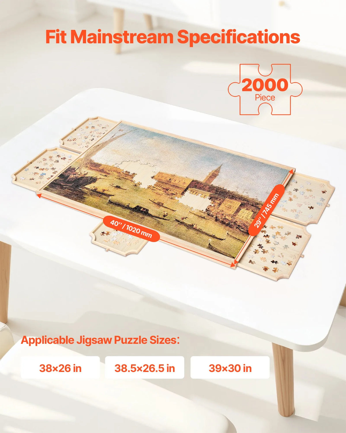 VEVOR 2000 detaļu rotējošs puzles dēlis ar 5 atvilktnēm un pārsegu, 102 x 74 cm pārnēsājams koka galds, puzļu organizators pieaugušajiem, uzglabāšanas sistēma, dzimšanas dienas dāvana mammai - ZEMLETES.LV