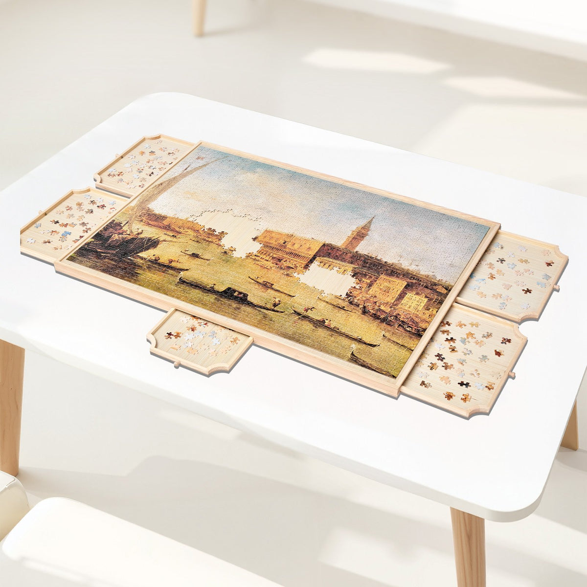 VEVOR 2000 detaļu rotējošs puzles dēlis ar 5 atvilktnēm un pārsegu, 102 x 74 cm pārnēsājams koka galds, puzļu organizators pieaugušajiem, uzglabāšanas sistēma, dzimšanas dienas dāvana mammai - ZEMLETES.LV