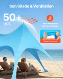 VEVOR pludmales telts nojume 6,1 × 4 m, augstums 2,8 m, UPF50+ saules aizsardzība, ātri uzstādāma, ar smilšu maisiem, stabilizācijas stieņiem un smilšu lāpstiņām, pārnēsājama - ZEMLETES.LV