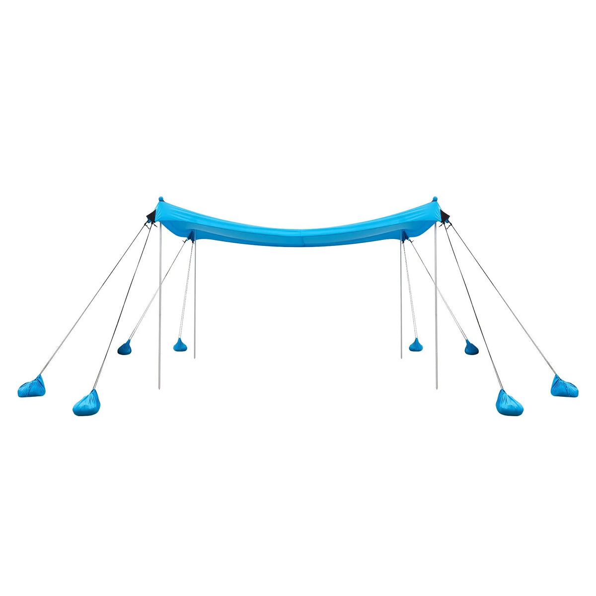VEVOR pludmales nojume 3 × 3 m ar 8 smilšu maisiem, augstums 2 m, UPF50+ saules aizsardzība, ātri uzstādāma ar stabilizācijas stabiem un lāpstiņām, portatīva ēna ģimenes atpūtai, kempingam un makšķerēšanai - ZEMLETES.LV