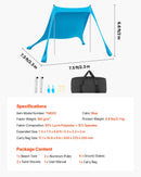 VEVOR pludmales nojume 2,3 × 2,3 m, augstums 2 m, ar UPF50+ saules aizsardzību, ātri uzstādāma ar smilšu maisiem, stabilizācijas stabiem un lāpstiņām, portatīva ēna ģimenes atpūtai, kempingam un makšķerēšanai