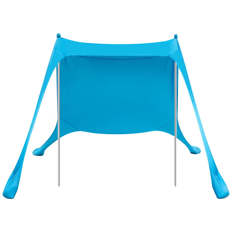 VEVOR pludmales nojume 2,3 × 2,3 m, augstums 2 m, ar UPF50+ saules aizsardzību, ātri uzstādāma ar smilšu maisiem, stabilizācijas stabiem un lāpstiņām, portatīva ēna ģimenes atpūtai, kempingam un makšķerēšanai