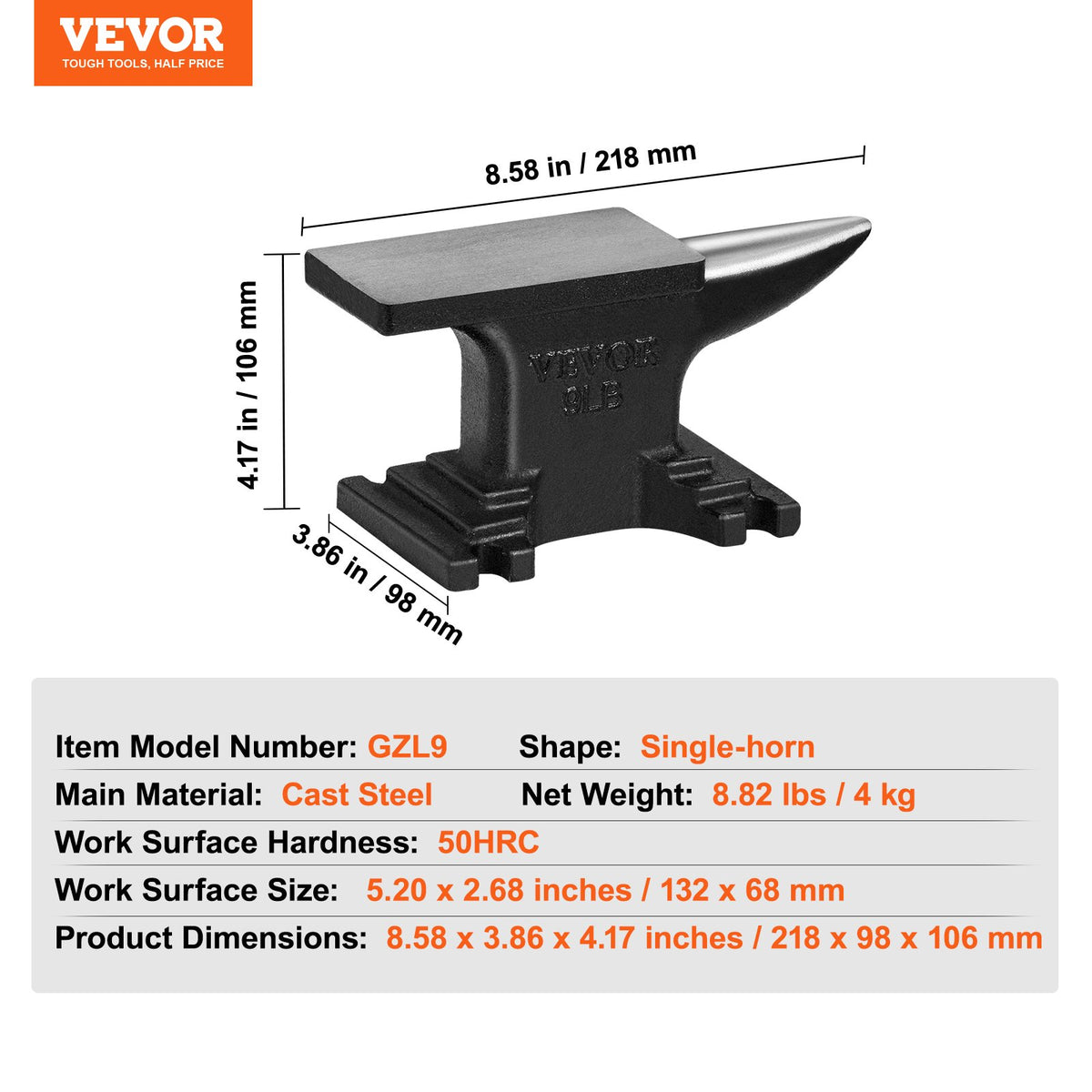 VEVOR üheharuline terasest kang 4 kg, ümarate metallosade painutamiseks ja vormimiseks