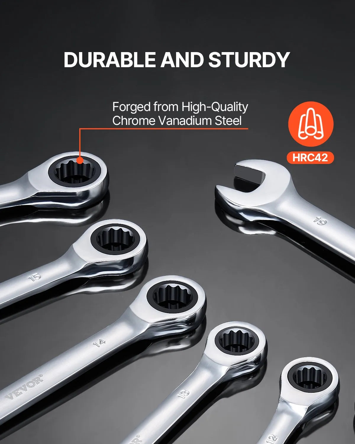 VEVOR 8-Piece Combination Spanner Set with Storage Rack, Cr-V Steel, Metric 8–19 mm, for Household Tasks, Garage, Workshop, Car Repair and Emergencies