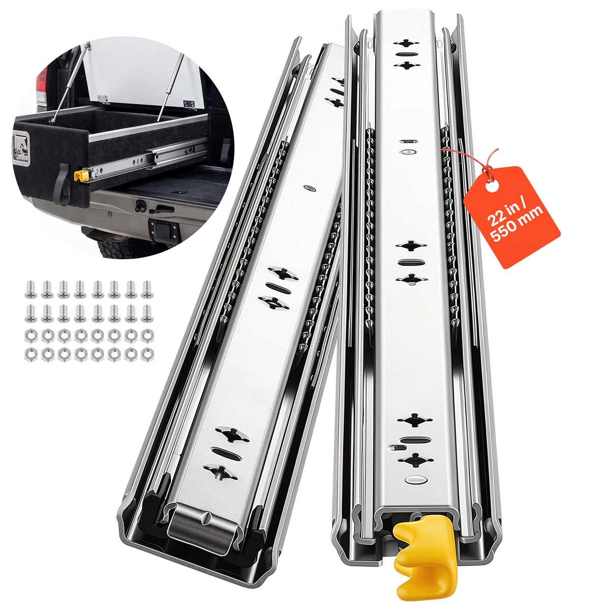 VEVOR 55 cm smagās slodzes atvilktņu sliedes ar slēdzeni un 113,4 kg kravnesību