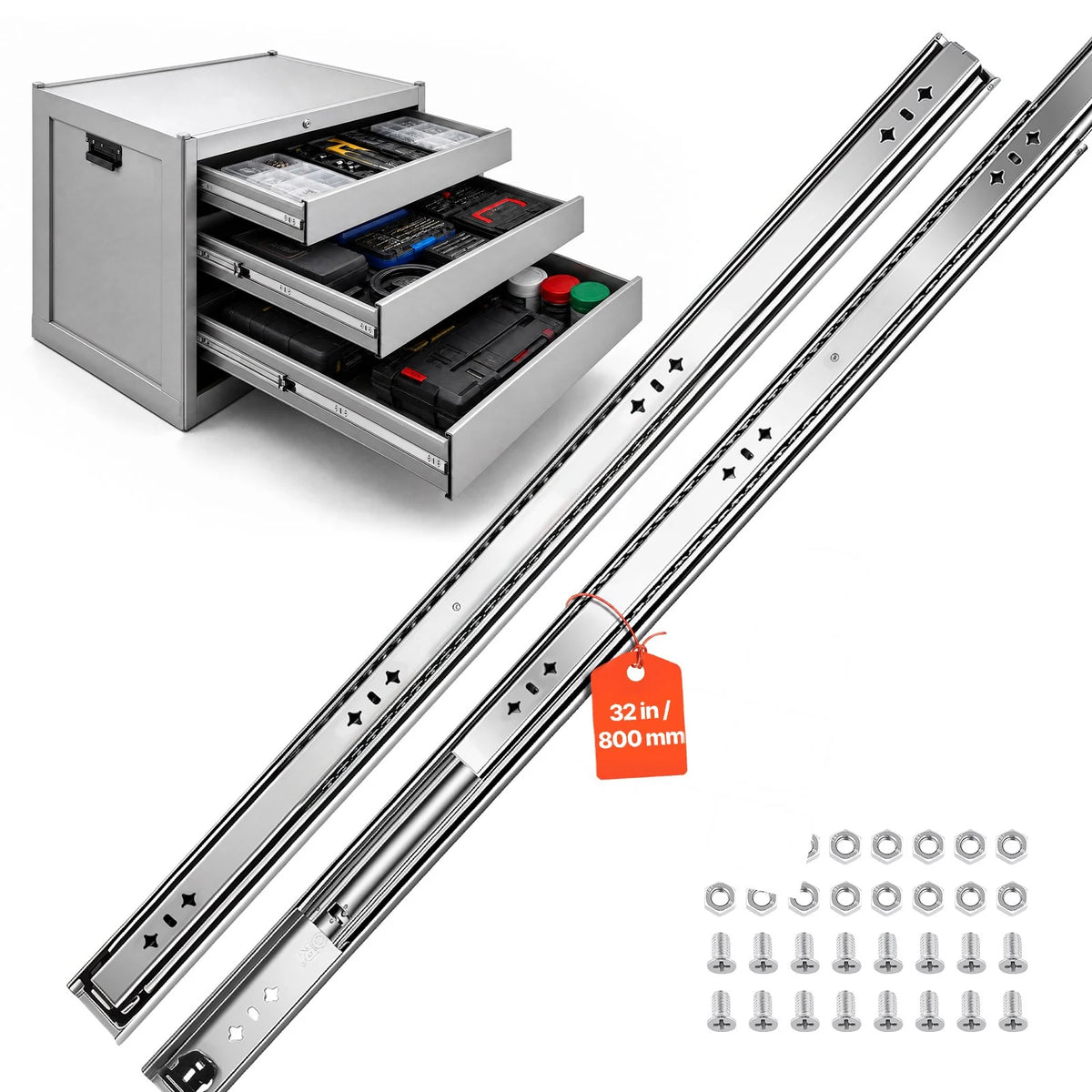 VEVOR 80 cm smagās slodzes atvilktņu sliedes ar 120,2 kg kravnesību