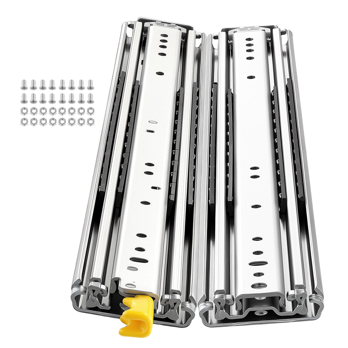 VEVOR 66 cm smagās slodzes atvilktņu sliedes ar slēdzeni un 226,8 kg kravnesību, 3 sekciju pilnas izvilkšanas mehānisms, lodīšu gultņi un oglekļa tērauda konstrukcija