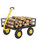 VEVOR tērauda dārza ratiņi, 544 kg kravnesība, smagas slodzes velkami rati ar 2-in-1 konstrukciju, 330 mm visurgājējiem paredzētiem riteņiem, noņemamām sieta malām un 180° grozāmu rokturi