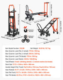 VEVOR 3 in 1 industriālie pārveidojami kāpņu ratiņi, maks. slodze 350 kg, salokāmi rokas ratiņi ar rokturi un riteņiem, kravas pārvietošanai, oranži/sudraba krāsā - ZEMLETES.LV